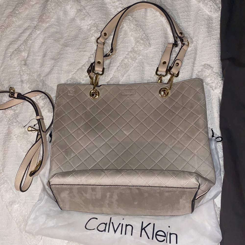Calvin Klein suede tote new unworn wrapper and dust bag included